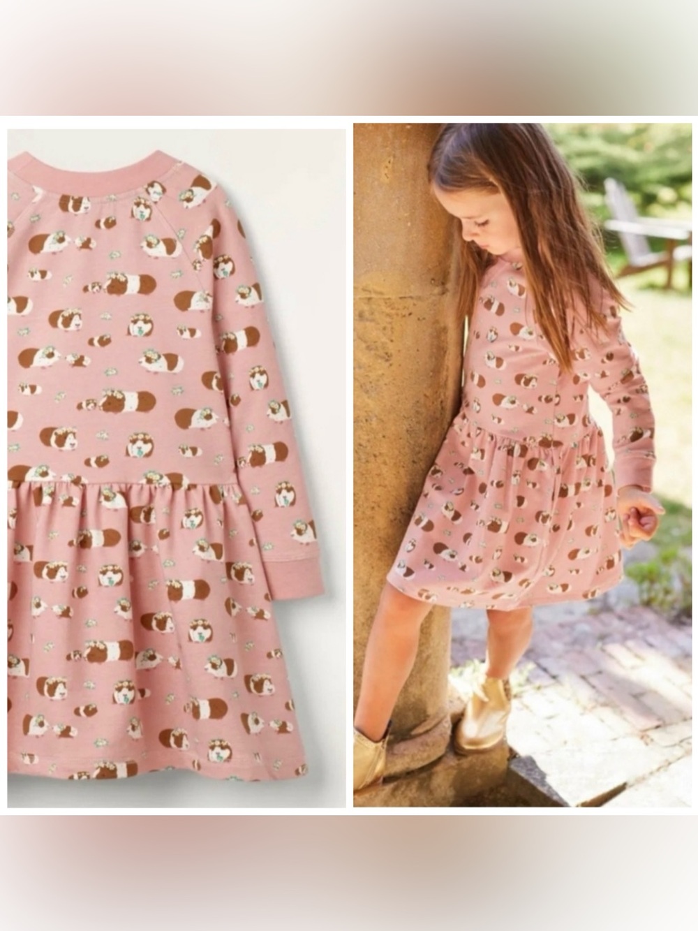 Mini Boden Guinea Pig Pink Long Sleeve Girls Dress